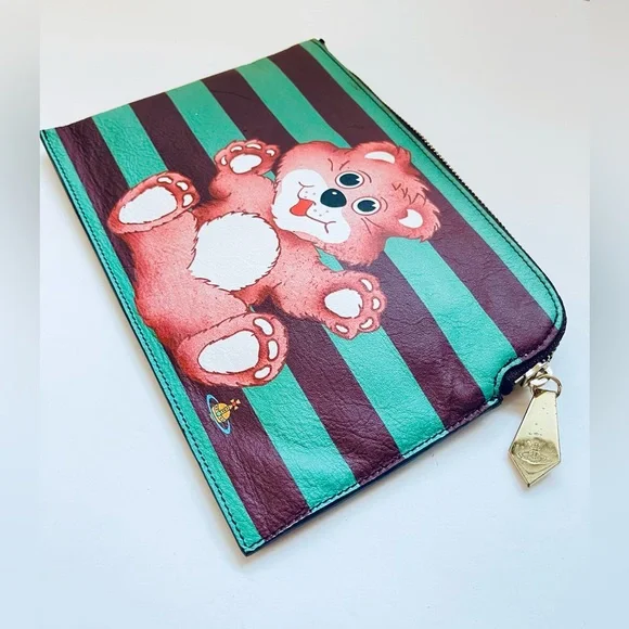 Vivienne Westwood RARE GREEN STRIPE TEDDY BEAR CLUTCH NWT AW15